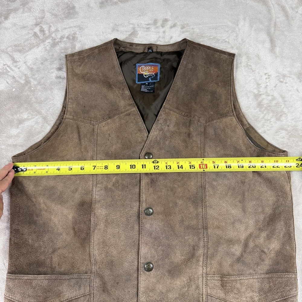 Cripple Creek Vest Mens XL Brown Leather Western Snap Front Biker Lined - Picture 2 of 7